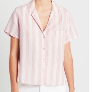 RAILS Linen Blend Camp Shirt Zumba Pink/White Petal Stripe Size L